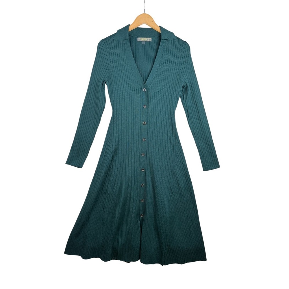 NWT Melonie T Long Sleeve Ribbed Sweater Dress size Large Green